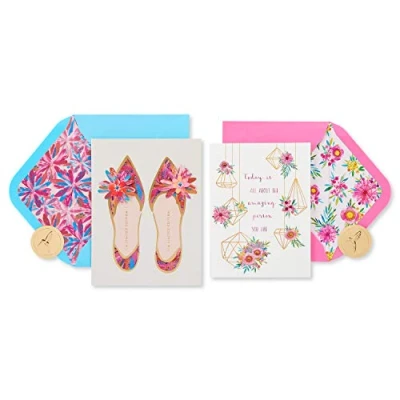 Image de Papyrus Lot de 2 cartes d&#039;anniversaire pour elle, chaussures et terrarium (6766798)