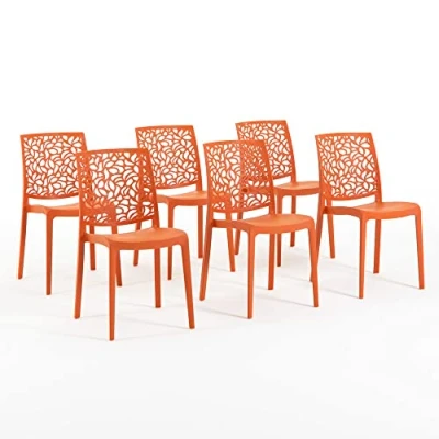 Image de RATTATAN Anna Chaises en résine renforcée de Fibre Verre, empilables, Usage intérieur et extérieur (6, Orange Papaye)