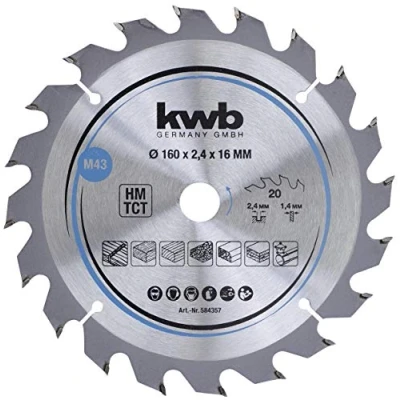 Image de kwb 584357 Plaque de particules pour scie circulaire Bois dur 160 x 16 mm Coupe propre Numéro moyen 20 dents Z Lame CleanCut Moyenne
