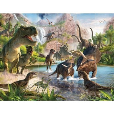 Image de Walltastic WT46795 Papier peint mural à 6 panneaux Motif dinosaure FSC Multicolore 2,4 m de haut x 3 large, 1 taille