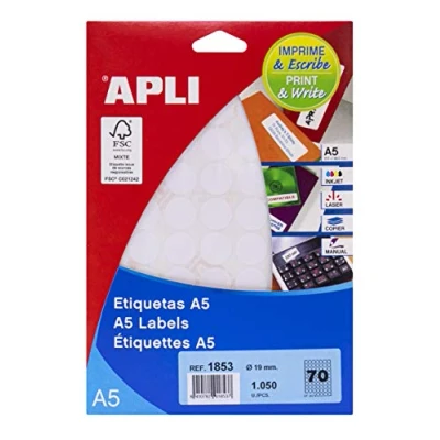 Image de APLI labels A5 Print &amp; Write 19 x mm Blanc 1190pieza (s) autocollantes (couleur blanc, A5, mm, 190 125 6 1190 pièce (s))