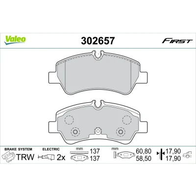 Image de VALEO 302657 Jeu de plaquettes frein Essieu arrière contact signal d&#039;usure inclus avec tôle anti bruit FORD: Tourneo Custom V362 Minibus