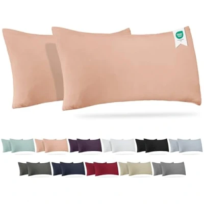 Image de BARBONS Housse d’Oreiller 40x80 Lot de 2 165 g/m² Certifié Oeko TEX, Coussin en Coton Jersey 100%, Taies Douces avec Fermeture Éclair (40x80 Rose)