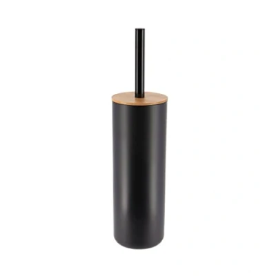 Image de Brosse WC avec support Noir et Couvercle en Bambou TENDANCE