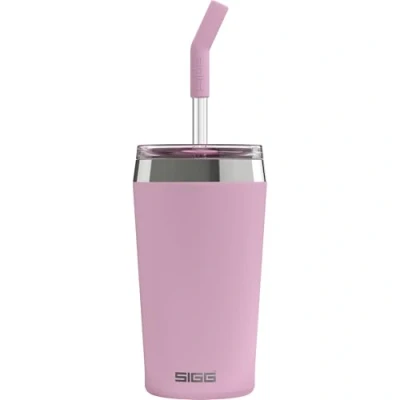 Image de SIGG Mug Isotherme Travel Helia Avec Paille En Verre Durable &amp; Brosse De Nettoyage Étanche Sans BPA Acier Inoxydable 18/8 0,45L / 0,6L