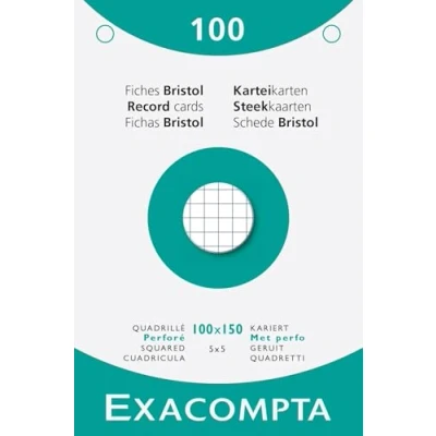 Image de Exacompta Réf. 13602E Carton de 10 étuis 100 fiches bristol quadrillées 5x5 perforées format x 150 mm couleur blanc