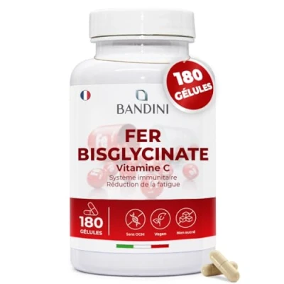 Image de Bandini® Fer Bisglycinate 70mg 180 Gélules (6 Mois) + Vitamine C et Acerola Complément Alimentaire Absorption &amp; Biodisponibilité maximale Pour Fatigue Système Immunitaire Capsules Végan