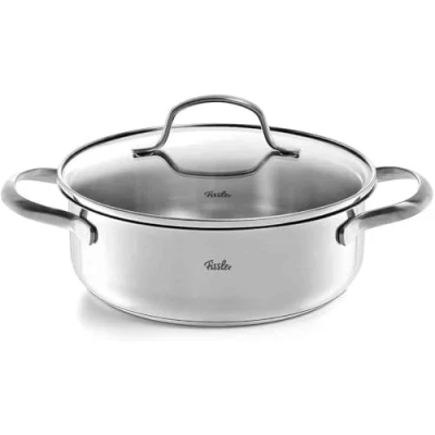 Image de Fissler San Francisco Sautoir en Acier Inoxydable (2,1 l Ø 20 cm) Cocotte avec Couvercle Verre, Bord Verseur, Économe Énergie Y Compris l’Induction, Argenté
