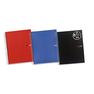 Image de Miquelrius Pack 3 Carnet de notes A4 The Original, 8 bandes couleur, Couverture polypropylène opaque, Format 210 x 297 mm, Perforation 4 trous, 200 feuilles 70 g/m², Grille 5 mm