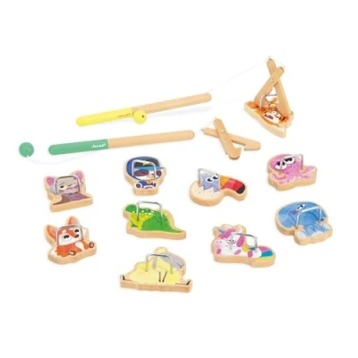 Image de Janod Pinces à la Ligne Applepop Jeu d&#039;Adresse pour Enfants 2 + 10 Animaux 1 Sac Développe Dextérité et Concentration Jouet en Bois FSC Dès 3 Ans,J03352