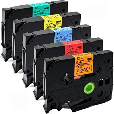Image de Lot de 5 cartouches ruban adhésif plastifié compatible avec Brother P Touch Tze Tz 12 mm x 8 m Par ACD.auto Set of Colors