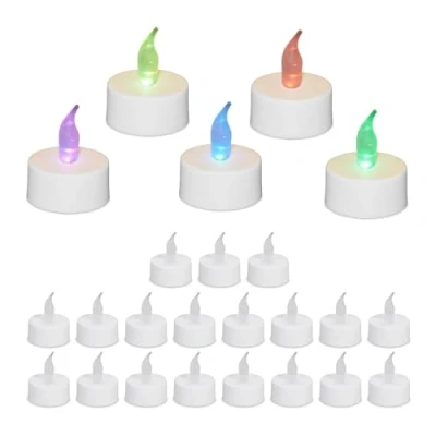 Image de Relaxdays Bougies Chauffe Plat LED, Lot de 24, Couleur Changeante, sans Flamme, H x D : 4,5 3,5 cm, Blanches