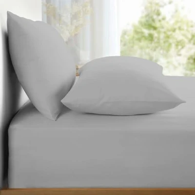 Image de Appletree Drap Housse argenté Super King Size 182 x 200 28 cm Uni Gris Clair Doux et Luxueux 100% Coton