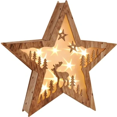 Image de Haushalt International étoile de Noël à éclairage LED fenêtre « » Jolie en bois avec 10 blanc chaud