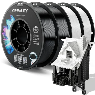 Image de Creality PETG Filament 1.75mm, Haute Précision, Forte Résistance, Sans Odeur, Meilleur Débit, Imprimante 3D 4kg, Précision 1.75mm +/ 0.03mm, Noir+Noir+Blanc+Blanc