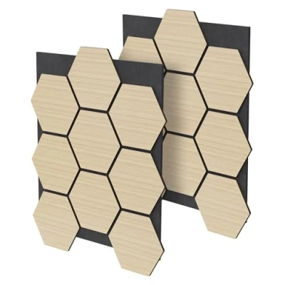 Image de ML Design Lot de 2 Panneaux Acoustiques Hexagonaux 66x81x2 cm 1 m² Chêne en Feutre Recyclé/MDF Revêtement Mural Isolation Phonique