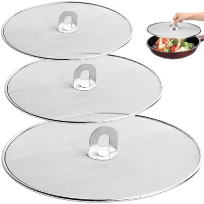 Image de HATANSE 3 Pièces Couvercle Anti Projection Protection éclaboussures pour Cuisine une Variété de Poêles à Frire 33cm, 29cm, 25cm