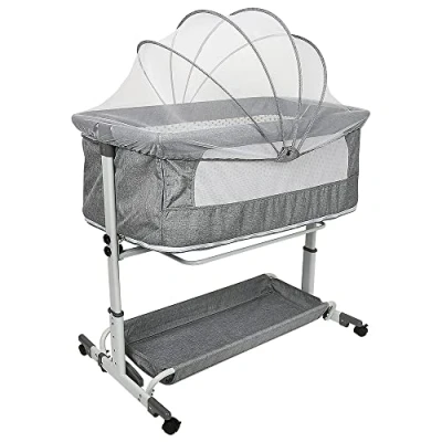 Image de HUOLE 3 en 1 Lit bébé jusqu&#039;à 25 kg Cododo, Berceau Réglage de la Hauteur et l’Inclinaison du Matelas 4 roulettes avec Freins Ergonomique 113 * 66 84 cm Gris