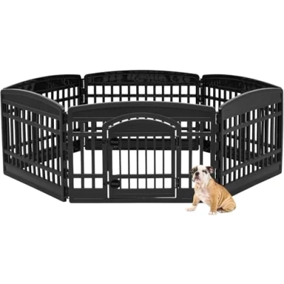Image de Iris Ohyama, Parc pour Chien Intérieur, Extérieur avec 6 Panneaux &amp; Porte Verrouillable, H60cm, Noir, Cage, Enclos, Cloture Chiens, Chiot, Chat, Lapin, Animaux de Compagnie, Plastique, CI 606E