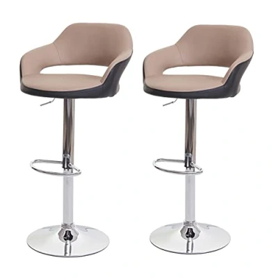Image de Mendler 2X Tabouret de Bar HWC F16, pivotant, avec Dossier Simili Cuir Taupe Noir
