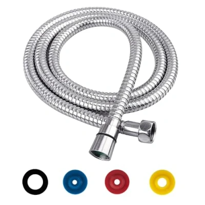 Image de GEFIRE Flexible de Douche, Tuyau Douche en Acier Inoxydable, Raccord Fileté Universel (G1/2/, 1,5M), Anti Torsion et Pliure, Douchette avec 4 Limiteur Débit d&#039;Eau, Argent