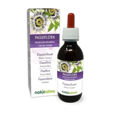 Image de Passiflore (Passiflora incarnata) herbe avec fleurs Teinture Mère sans alcool Naturalma Extrait liquide gouttes 120 ml Complément alimentaire Végétalien ou végan