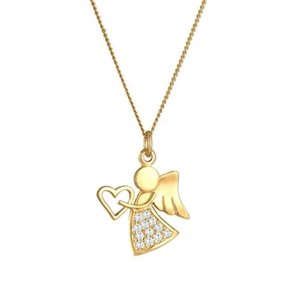 Image de Collier pour femme avec pendentif en forme de cœur serti cristaux zircone, talisman Argent sterling 925 plaqué or, chaîne dorée ange gardien femmes et filles, longueur 45 cm,
