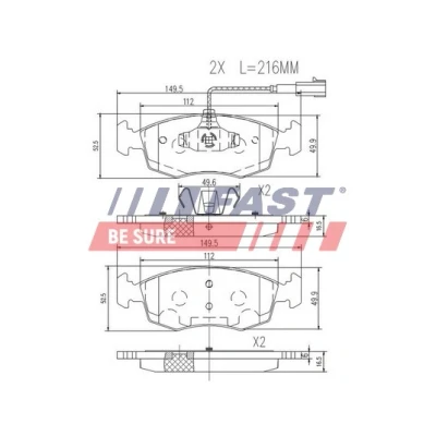 Image de FAST FT29083 Jeu de plaquettes frein Essieu avant avec palpeur d&#039;usure intégré FIAT: 500 3 portes, Grande Punto 3/5 Evo portes