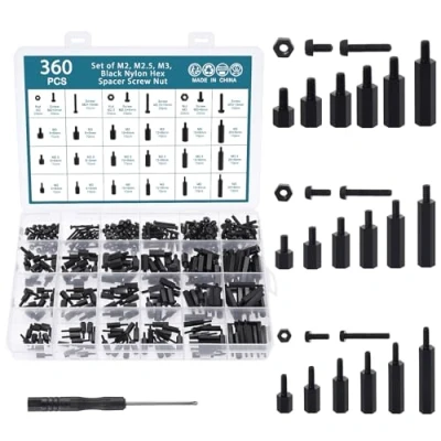 Image de HSeaMall 360 PCS M2 M2.5 M3 Nylon Noir Hex Entretoise Vis Écrou Standoff Accessoires Assortiment Kit Mâle à Femelle