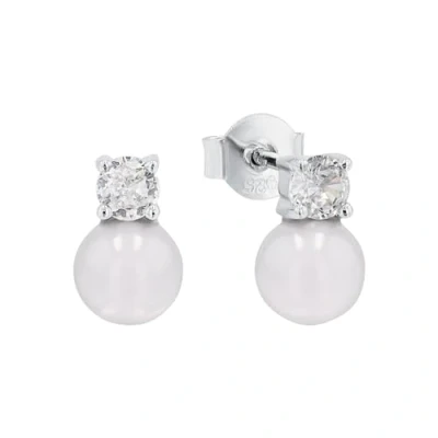 Image de Amor Boucles d&#039;oreilles clous pour femme en argent sterling 925, avec zircone synthétique, perle de coquillage, 1 cm, argent, livrées dans une boîte cadeau, 2016100