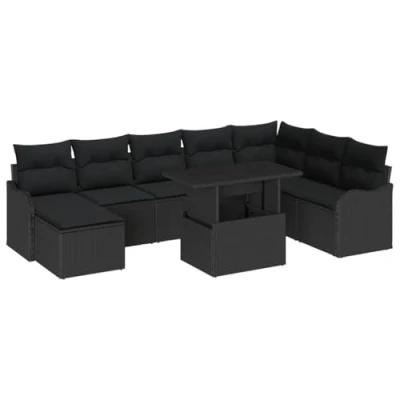 Image de VidaXL Ensemble de canapé jardin 9 pièces avec coussins noir poly rotin 3359953