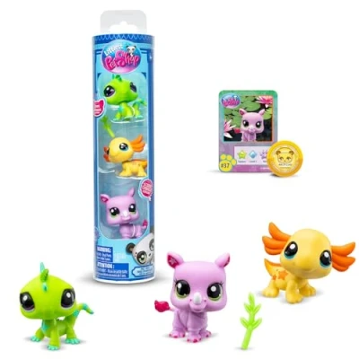 Image de Littlest Pet Shop, LPS Wild Vibe BF00557 Lot de 3 Animaux Compagnie à têtes Mobiles, génération 7, du #35 au #42, pour Enfants 4 Ans et Plus, Multicolore