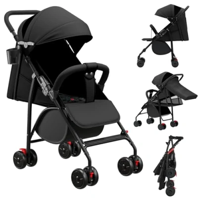 Image de Poussette canne compacte Ingenious,avec position allongée,de la naissance à 4 ans (Jusqu’à 25 kg), canapé, avec moustiquaire, porte gobelet Noir