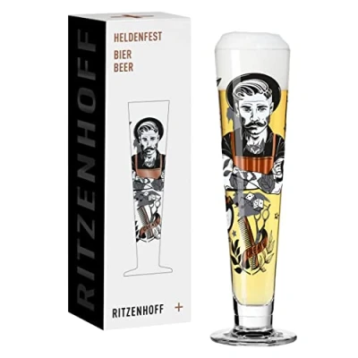 Image de Ritzenhoff 1011009 Verre à bière 330 ml Série Heldenfest, motif n 9 Barber Rond et multicolore Fabriqué en Allemagne