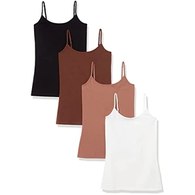 Image de Amazon Essentials Caraco Coupe Cintrée Femme, Lot de 4, Blanc/Brun/Brun Clair/Noir, XL