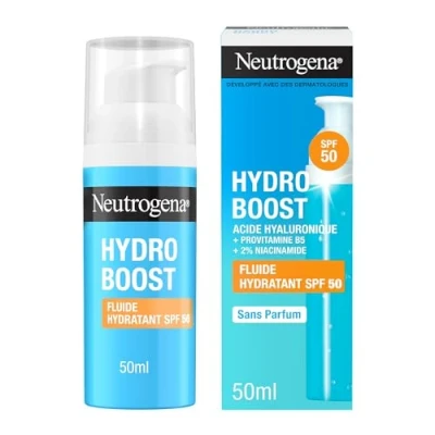 Image de Neutrogena Fluide hydratant Hydro Boost SPF 50 (50 ml) Soin visage à l’acide hyaluronique, provitamine B5 et niacinamide avec protection solaire