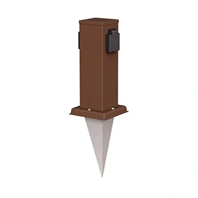 Image de ledscom.de Colonne de Prises Jardin Polly avec Pique pour l&#039;extérieur, IP44, 2 Fois, Brun, carré, 27cm