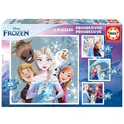Image de Educa Lot de 4 Puzzles progressifs pour Enfants 12 à 25 pièces avec des Images Frozen et Ses Amis. Dimensions : 16 x cm. Recommandé Les 3 Ans Plus (19735)