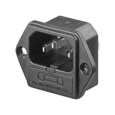 Image de goobay 11261 AC Prise encastrable pour appareil à froid avec porte fusible et raccord souder, 3 broches, noir