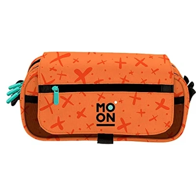 Image de Grafoplás 37546452. Trousse scolaire trois compartiments avec rabat, orange, collection Moon, dimensions : 23 x 10 cm