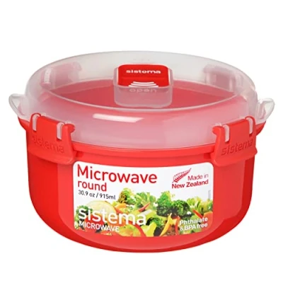 Image de Sistema micro ondes Bol rond Récipient alimentaire 915 ml sans BPA Rouge/Transparent