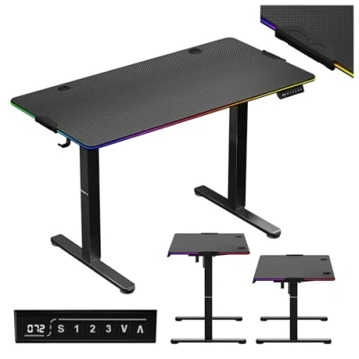Image de huzaro Hero 8.2 RVB LED Bureau Assis Debout Electrique 120x60cm Réglable en Hauteur Construction métal Gaming PC Gamer Noir