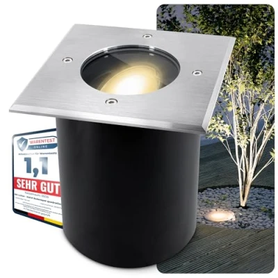 Image de SSC LUXon JUAVI Spot encastrable au sol extérieur orientable IP67 Avec LED GU10 6 W blanc chaud 230 V de praticable carré inoxydable