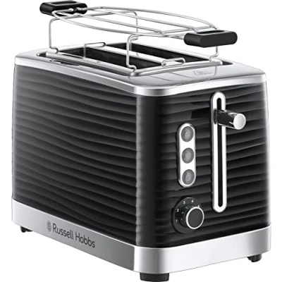 Image de Russell Hobbs Grille pain (2 Fentes Extra Large) Inspire noir Tranches, structure brillante HQ, Tiroir à miettes, 6 niveaux de brunissage, décongélation et réchauffe viennoiseries)Toaster 24371 56