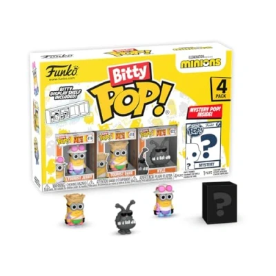 Image de Funko Bitty Pop! Minions Young Gru 4PK Gru, 70’s Bob, Pet Rock Otto et Une Mini Figurine Mystère en Surprise 2.2 Cm 2 Collectionnable Étagère Empilable Incluse