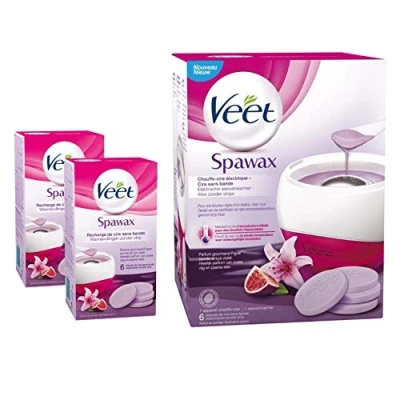 Image de Veet Spawax Chauffe Cire Electrique Epilation Chaude sans Bande 1 Appareil et 3 boîtes de 6 recharges Figue Sucrée (Chauffe +18 Recharges)