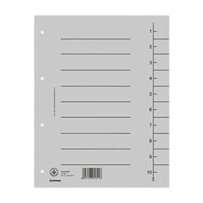 Image de DONAU 8610001 13 Lot de 100 intercalaires surdimensionnés en carton recyclé 250 g/m² avec impression lignée pour format A4 4 perforations