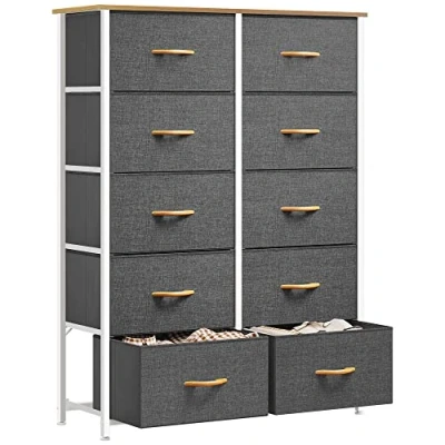 Image de YITAHOME Commode pour Chambre à Coucher avec 10 tiroirs, Meuble de Rangement, Coucher, Salon, Cadre en Acier Robuste, Planche Bois, tiroirs Tissu (Gris)