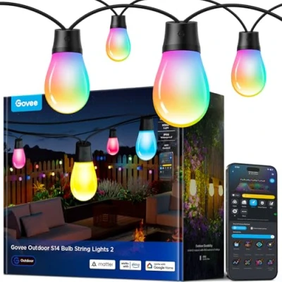 Image de Govee Guirlandes Lumineuses Extérieur, 15M Ampoules LED RGBIC Blanc Chaud, WiFi Lampe Jardin, Fonctionne avec Alexa, Contrôle APP, Étanche IP66, 111 Modes de Scène, Gradable Déco Noël Extérieur