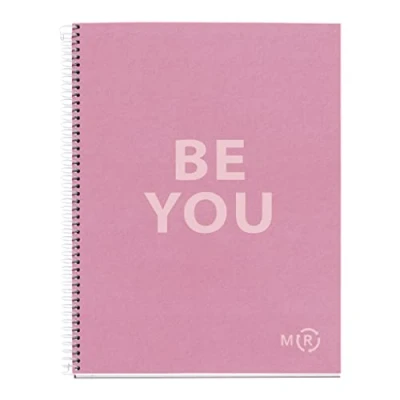 Image de Miquelrius Carnet A4 Be Eco, 80 Feuilles 90 g/m², Règles Horizontales 7 mm, 1 Bande Couleur, 4 Trous, Couverture Recyclée, Rose
